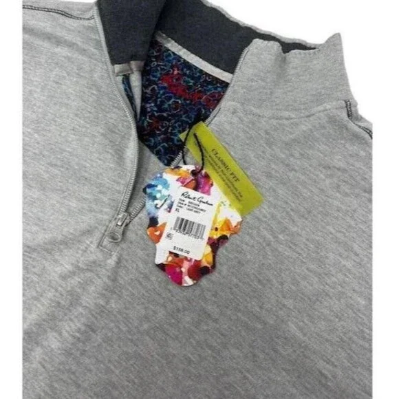 NWT ROBERT GRAHAM2XL XXL quarter zip grey soft pullover men's designer sweater